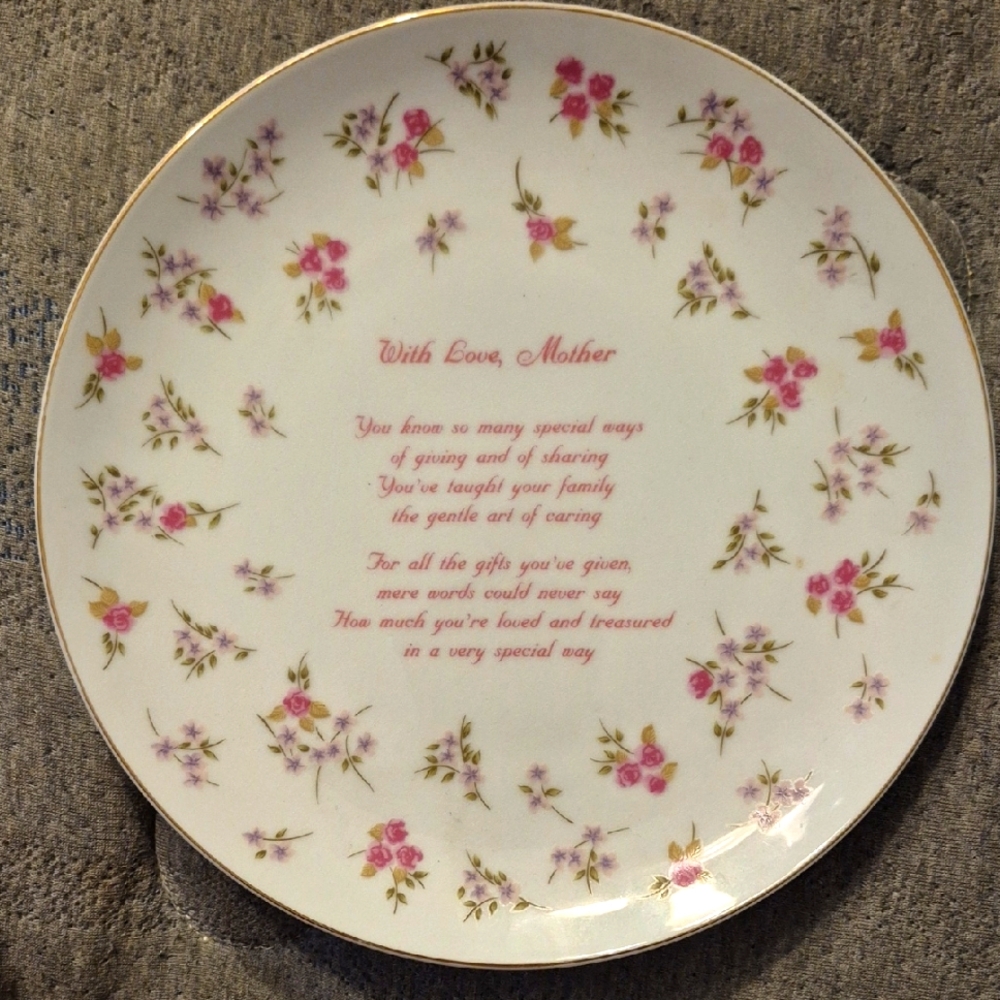 Russ Pink and Purple Collectors Plate with Floral Design And Poem.
